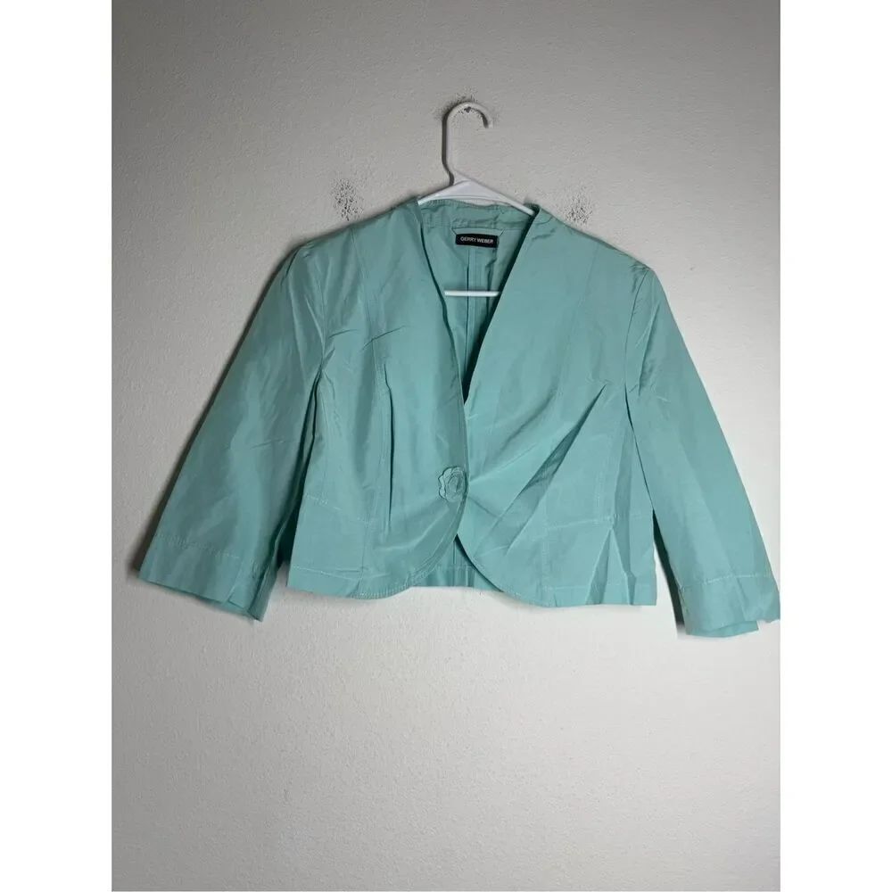 Garry Weber Women’s Bohemian Blazer 3/4 Sleeve Sky Blue One Button Size 10